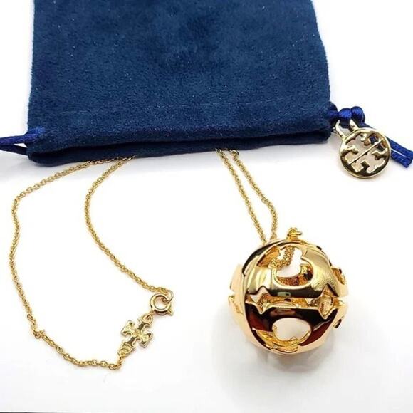 NWT Tory Burch Gold Logo Bubble 32 in. Necklace - Picture 1 of 11